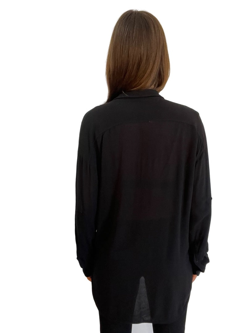 Scanlan Theodore Black Relaxed Sheer Shirt. Size: 8