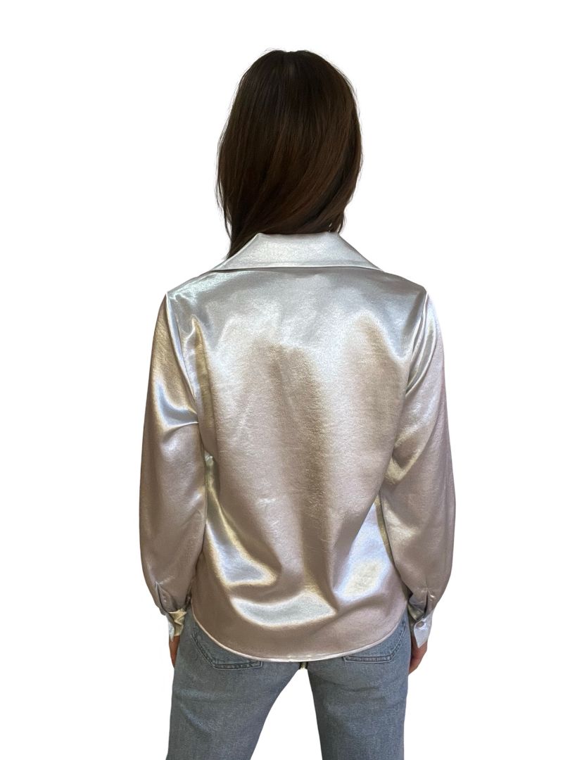 Anine Bing Silver Mylah Satin Shirt. Size: XS