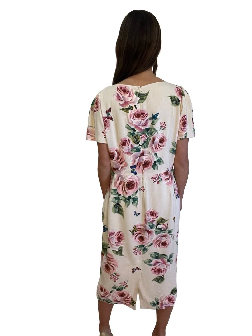 Dolce & Gabbana Salmon Floral V Neck Floral Dress. Size: 50