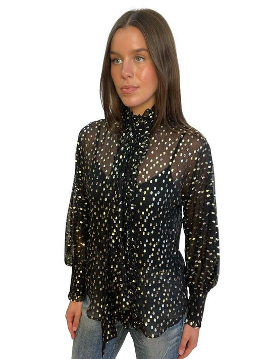 Zimmermann Black / Gold Lurex Spot Blouse. Size: 0