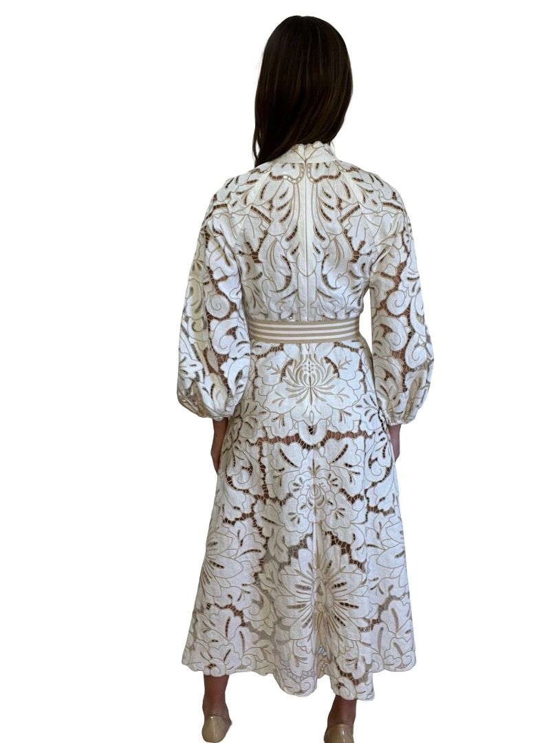 Zimmermann White "Edie Embroidery' Linen Dress W Belt. Size: 1