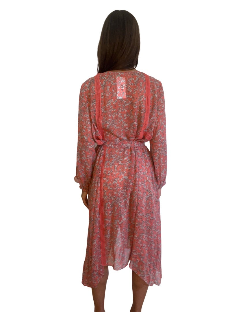 Scanlan Theodore Coral Floral Print Sheer Dress. Size: 12