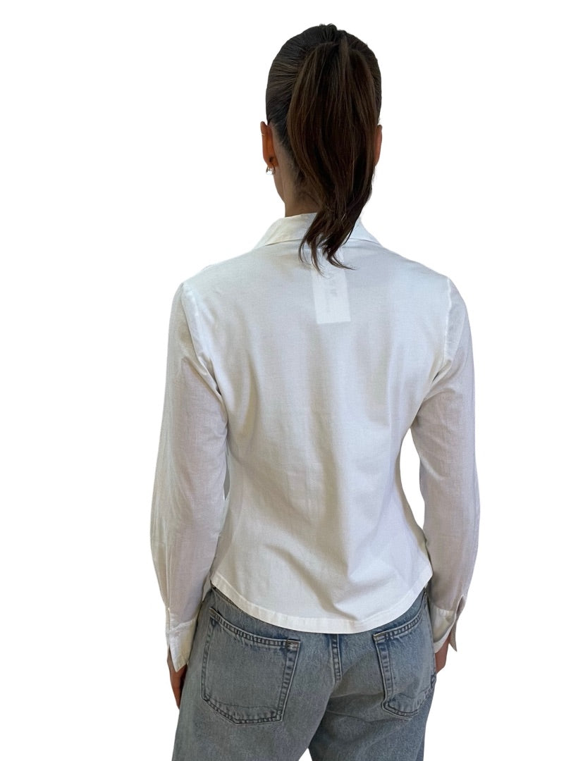 Anne Fontaine White Sheer Printed Shirt. Size: 42