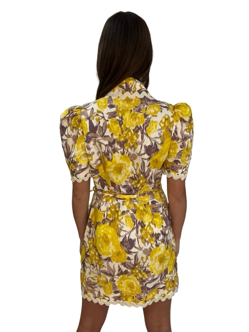 Zimmermann Yellow Print Short Sleeve Dress. Size: 2