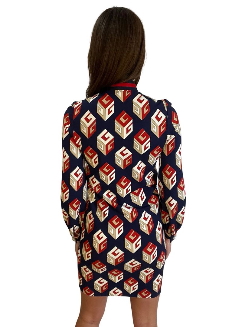 Gucci Navy / Multi-Colour Pattern Dress w/ Embellished Buttons. Size: M