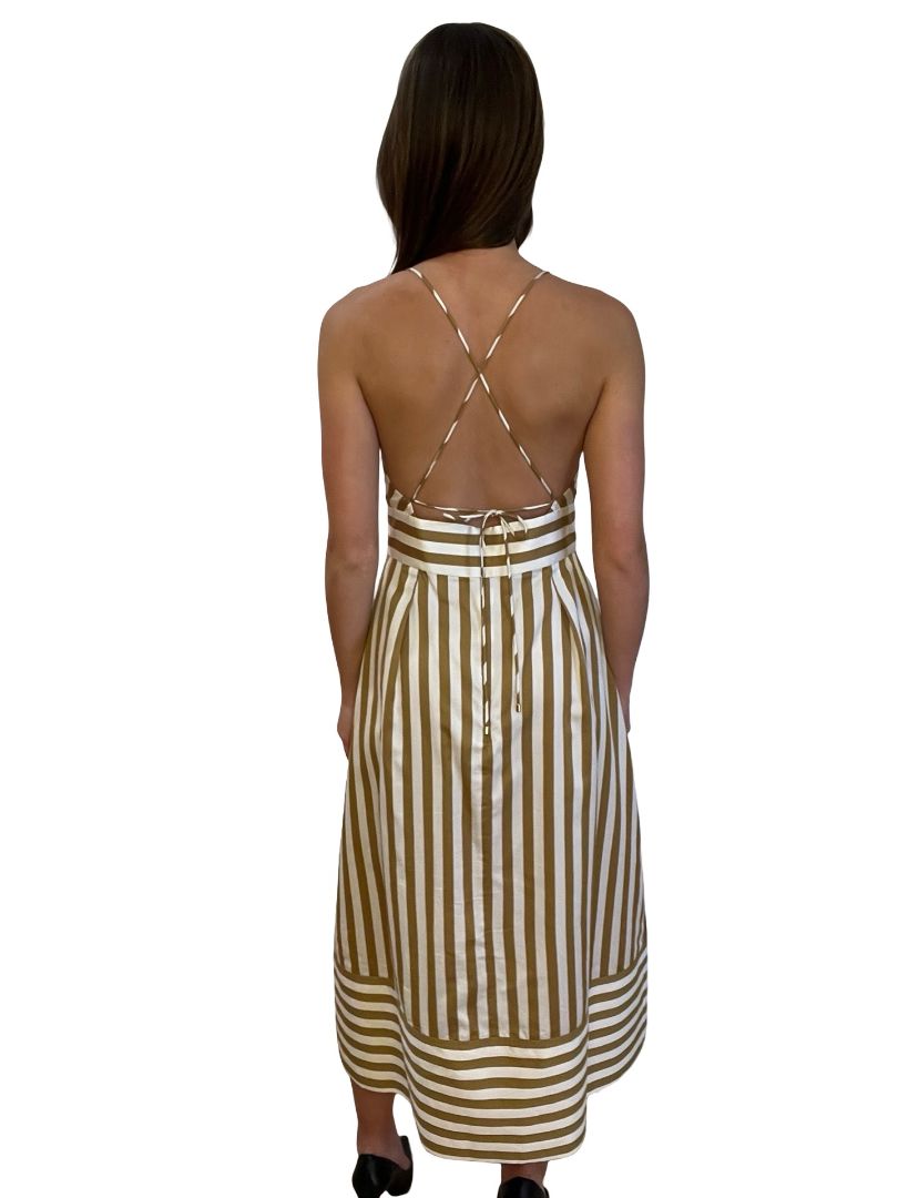 Rebecca Vallance White/Gold 'Lucas Midi Stripe Dress'. Size: 10