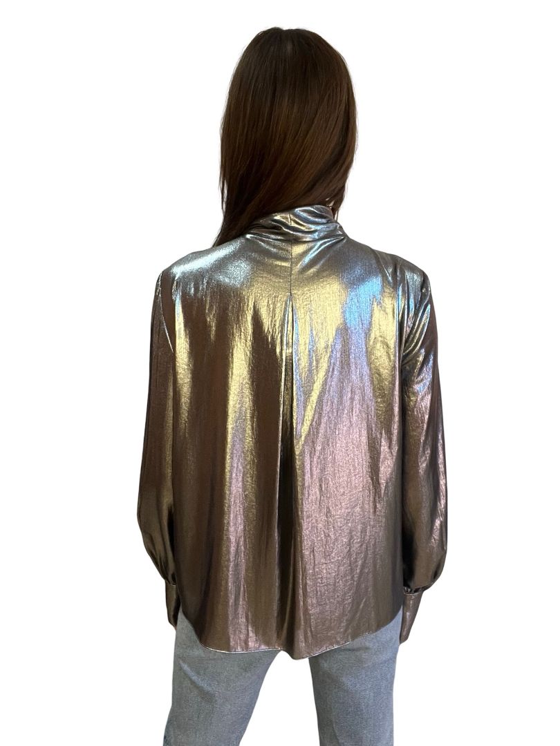 Carla Zampatti Silver Metallic Scarf Top. Size Size: 12