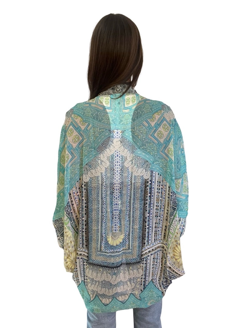 Camilla Light Blue Lover Retreat Open Front Cardi Cape. Size: O/S