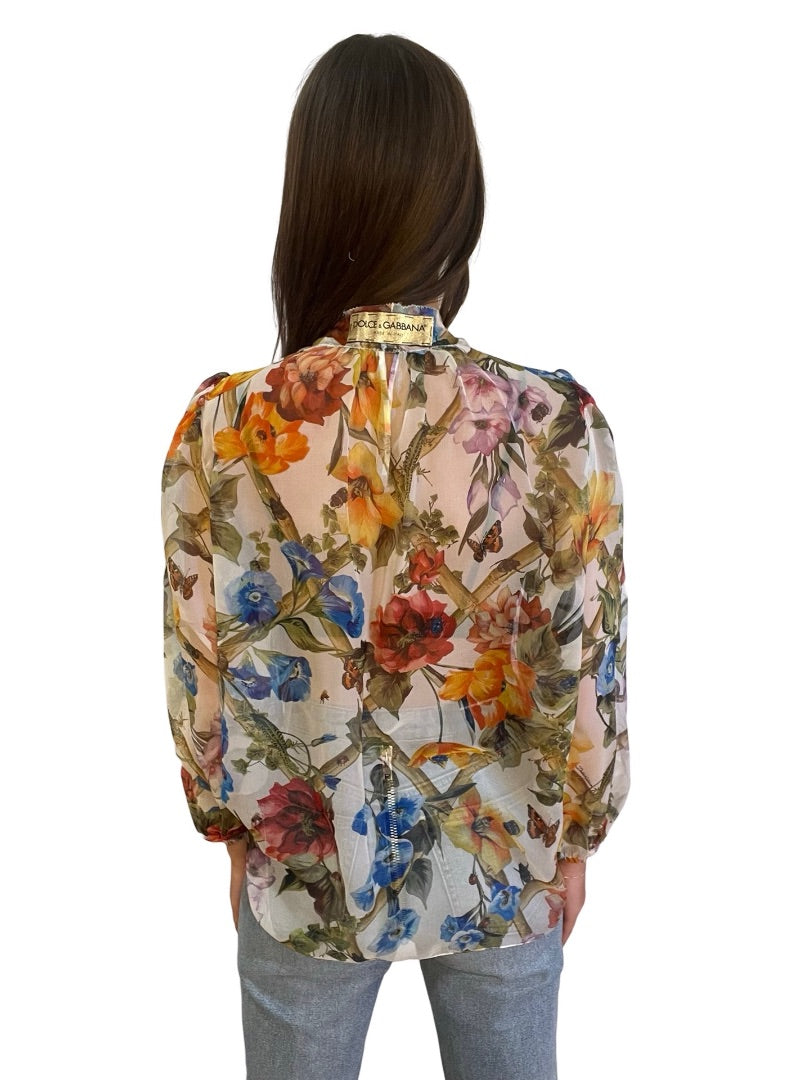 Dolce & Gabbana Multi-Colour High Neck Floral Print Blouse. Size: L