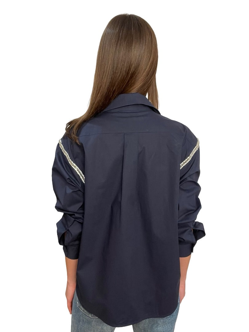 Sandro Navy Embellished Shirt. Size: S