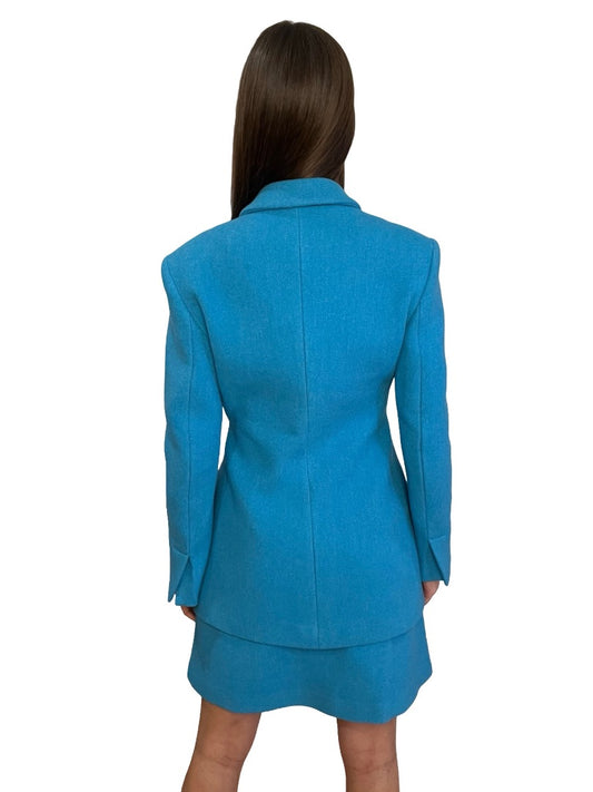 Ganni Blue Asymmetric Blazer & Skirt Set. Size: 38 & 40