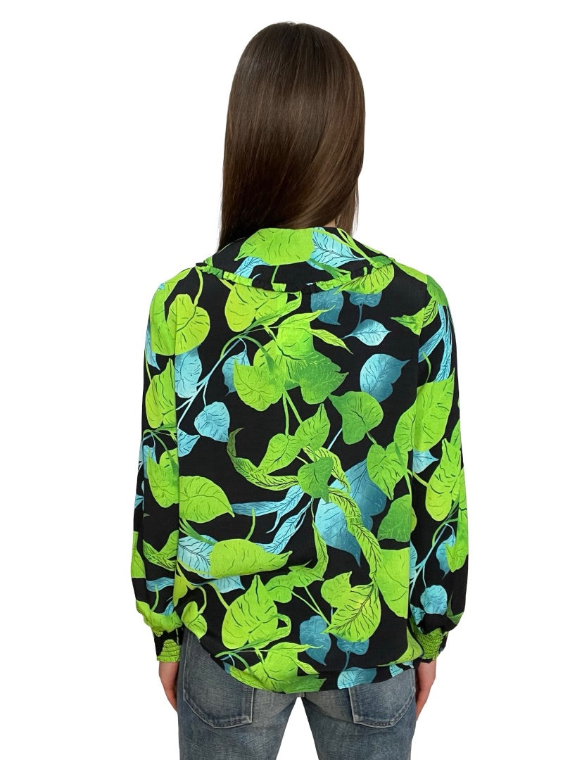 Husk Green / Blue Leaf Print Button Up. Size: 10