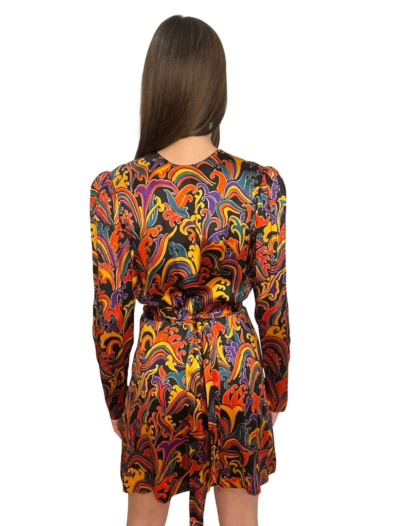 Saint Laurent Multi-Colour Satin Print Dress. Size:42
