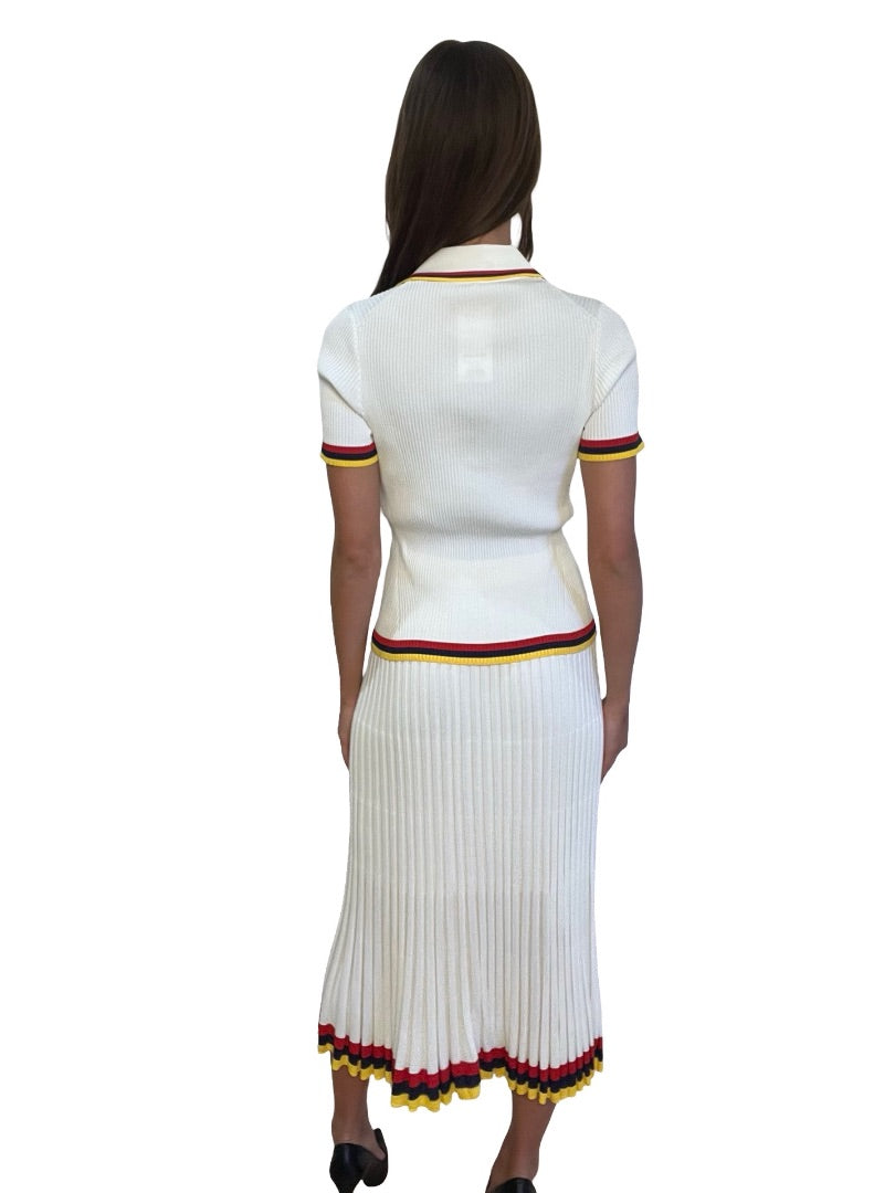 Zimmermann White Striped Ribbed Top & Skirt Set. Size: 0-2