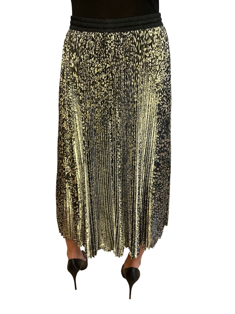 Rebecca Vallance Gold / Black Glitter Leopard Print Maxi Skirt. Size: 12