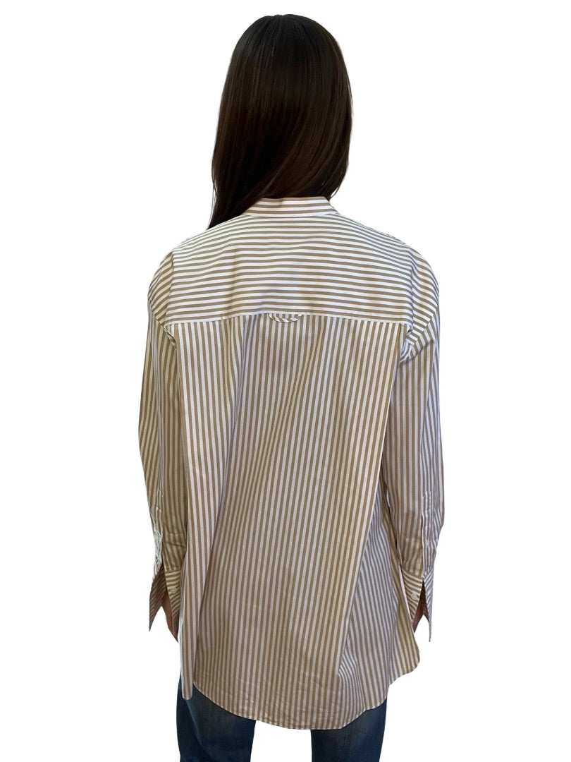 Scanlan Theodore White / Brown Striped Shirt w/ Side Slit. Size: 8