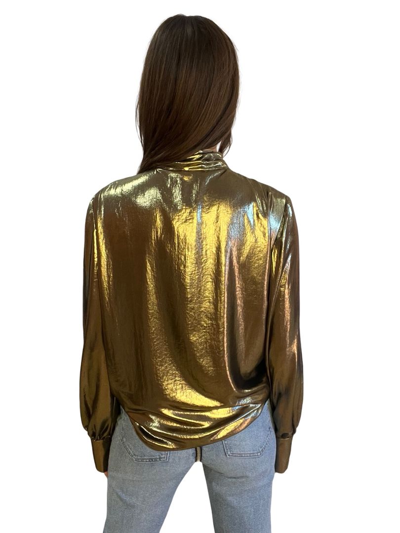 Carla Zampatti Gold Metallic Scarf Top. Size: 12