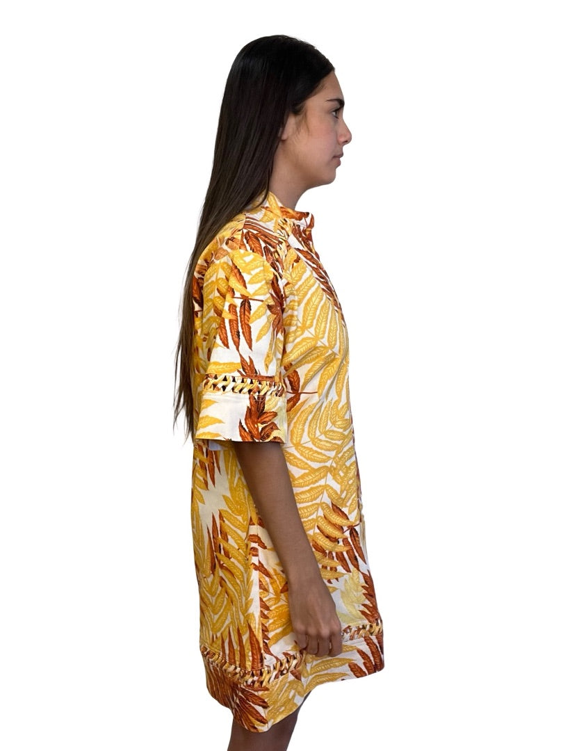 Alemais Yellow / Orange Wheat Print Mini Dress. Size: 10
