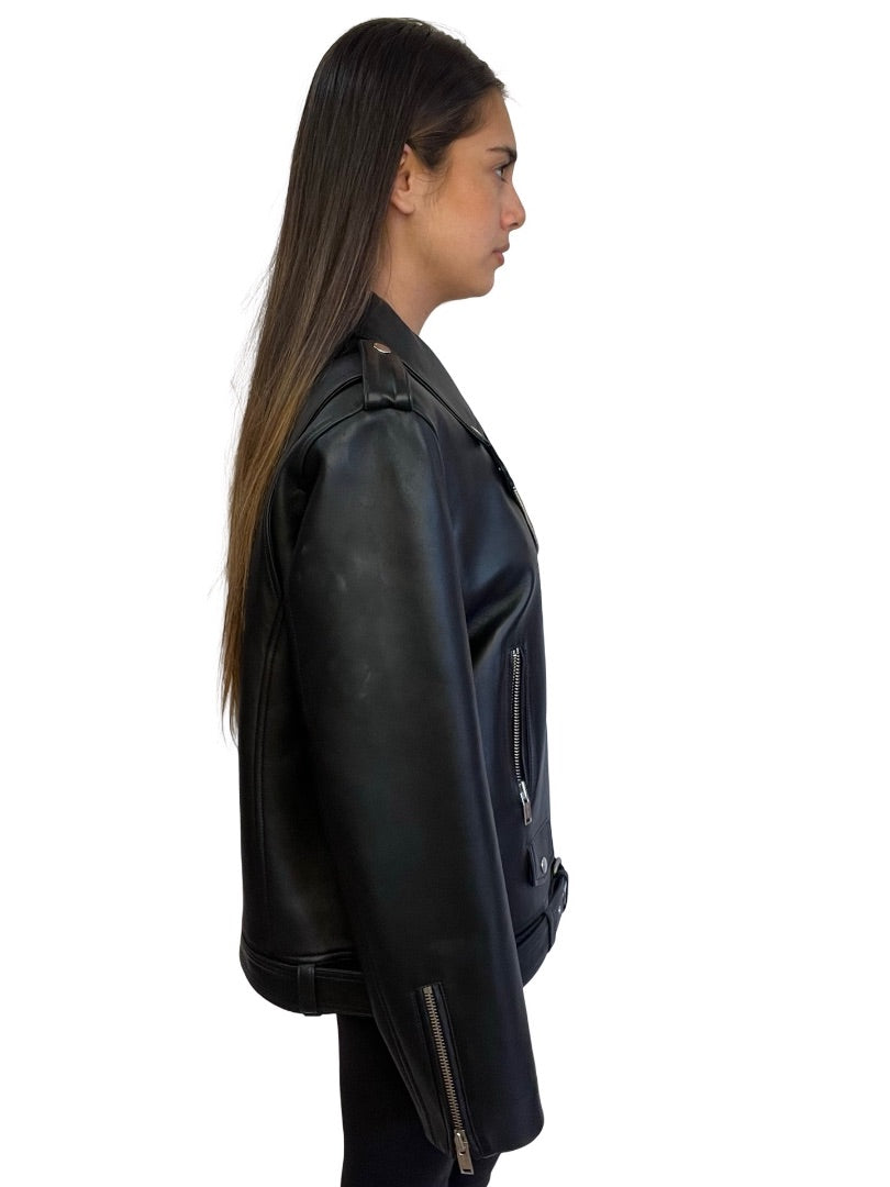 Ena Pelly Black Biker Leather Jacket. Size: 12
