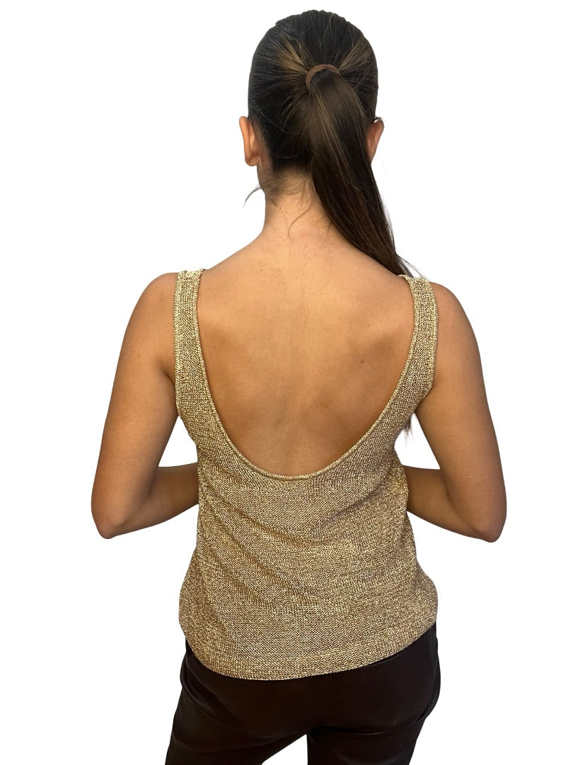 Sass & Bide Gold Metallic Knit Singlet. Size: XXS