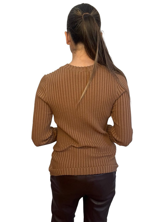 Anine Bing Tan Rib Knit Long Sleeve. Size: S
