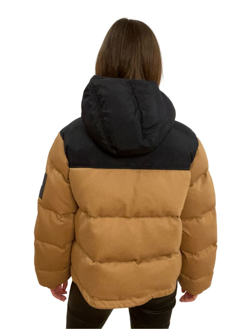 Alexander Wang Tan and Black Hooded Puffer Jacket. Size: S