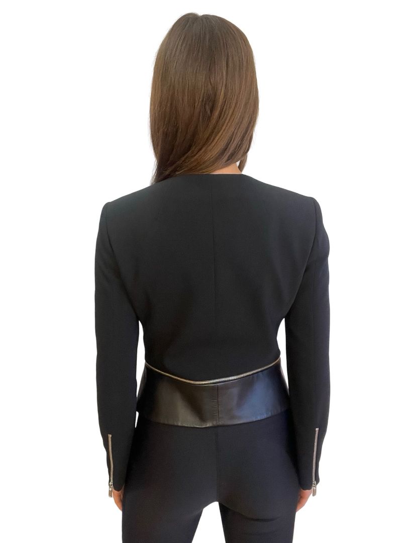 Michael Kors Black Wool/Leather Zipper Jacket. Size: 4