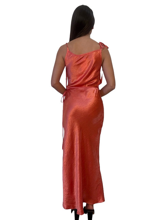 Acne Studios Coral Red Hammered Satin Dress. Size: XS