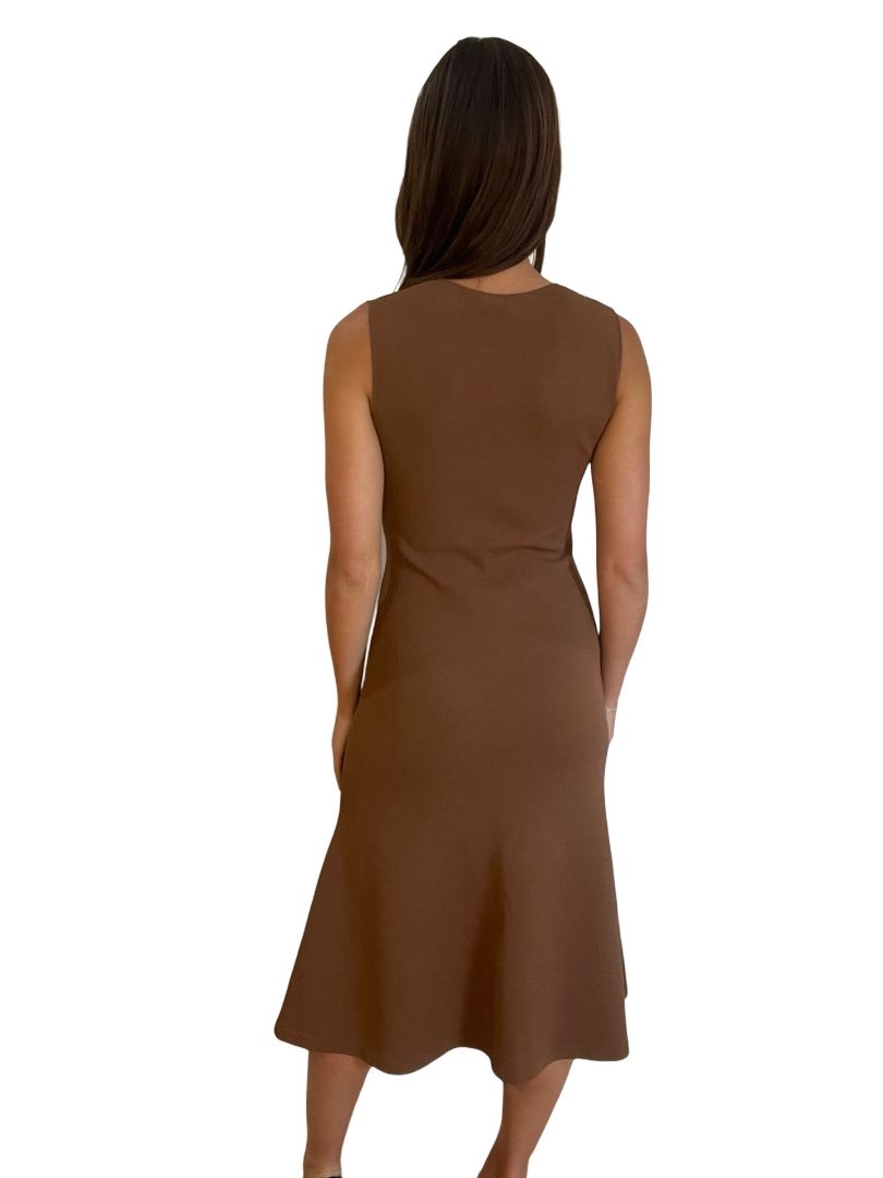 Stella McCartney Brown Square Neck Flared Knit Dress. Size: 40