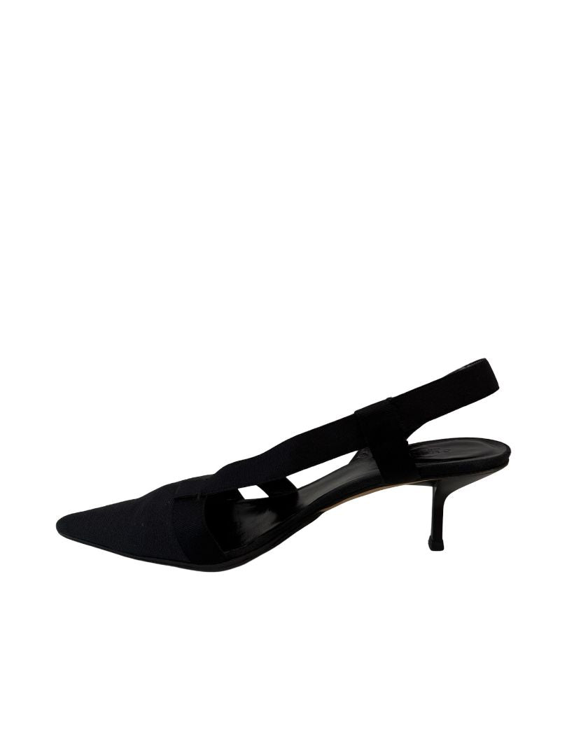 Gucci Black Cloth Slingback Kitten Heels. Size: 41 C