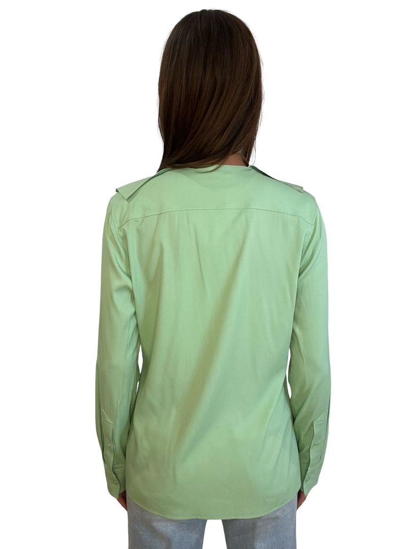 Bottega Veneta Green Ruffle Long Sleeve Blouse. Size: 44