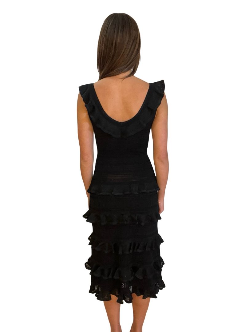 Zimmermann Black V-Neck Ruffle Dress. Size: OP