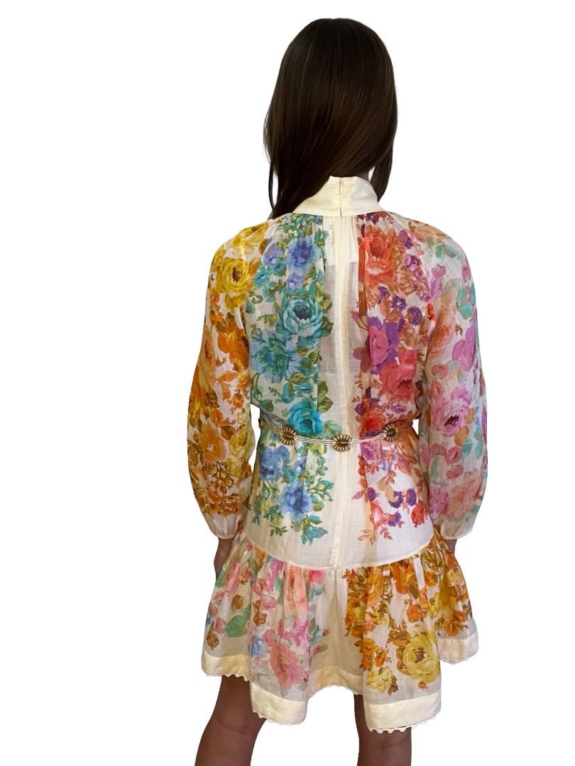 Zimmermann Multi-Colour Long Sleeve Mini Dress w/ Belt. Size: 1