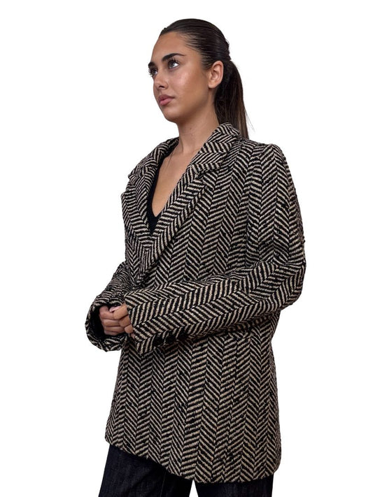 Anine Bing Black / Neutral Herringbone Blazer. Size: S