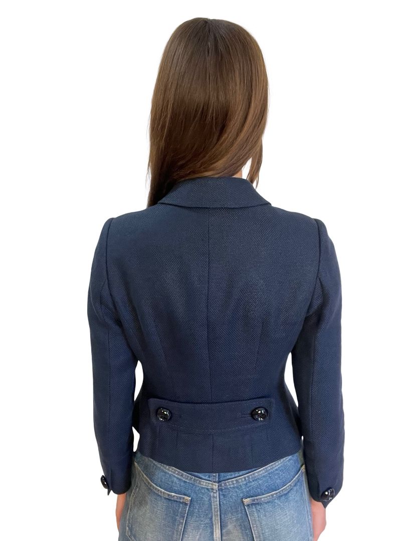 Anna Thomas Navy Linen Buttoned Jacket. Size: 10
