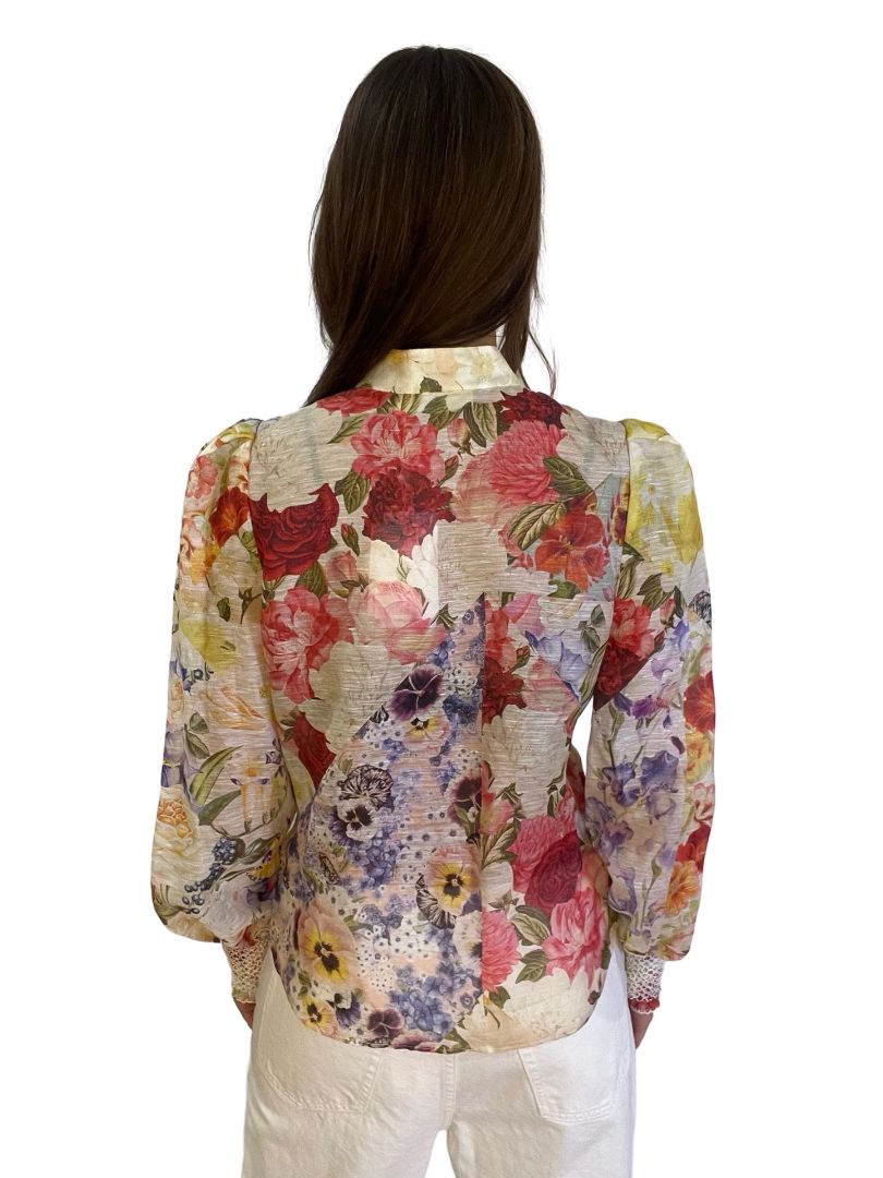 Zimmermann Spiced Multi Foral 'Wonderland Tuxedo Blouse'. Size: 1