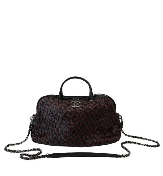 Chanel Black / Bordeaux Woven Leather Bowling Bag.