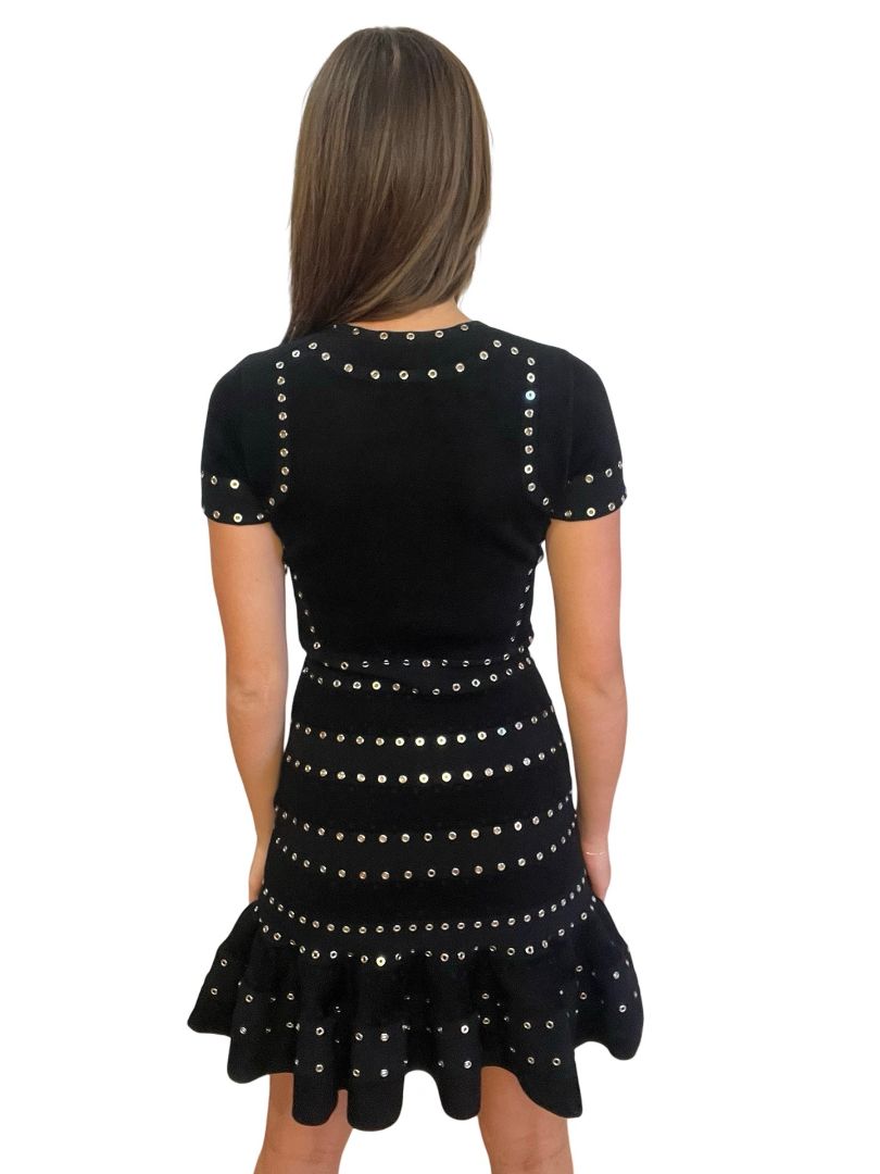 Alexander McQueen Black Fleece Eyelet Dress. Size: S