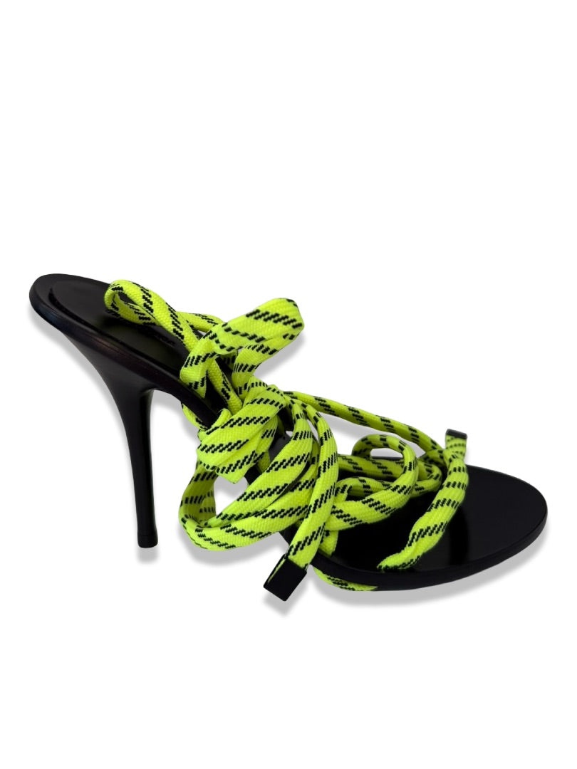 Balenciaga Yellow / Black Lace Tie Up Heel. Size: 36