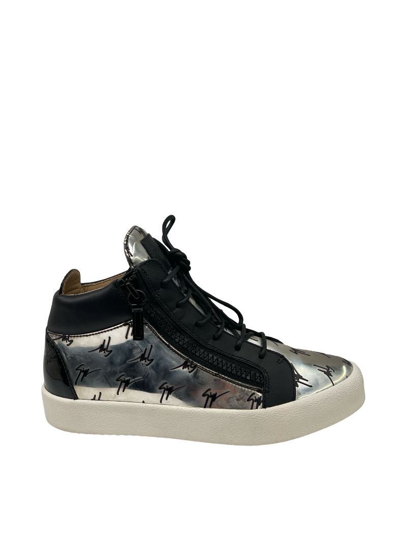 Giuzeppe Zanotti Silver Monogram Donna High Top Sneakers. Size 42