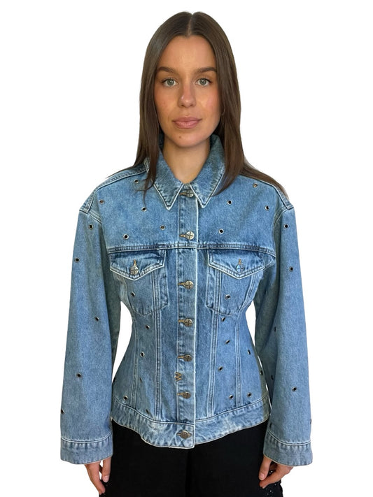 Ksubi Blue Denim Eyelet Jacket. Size: M