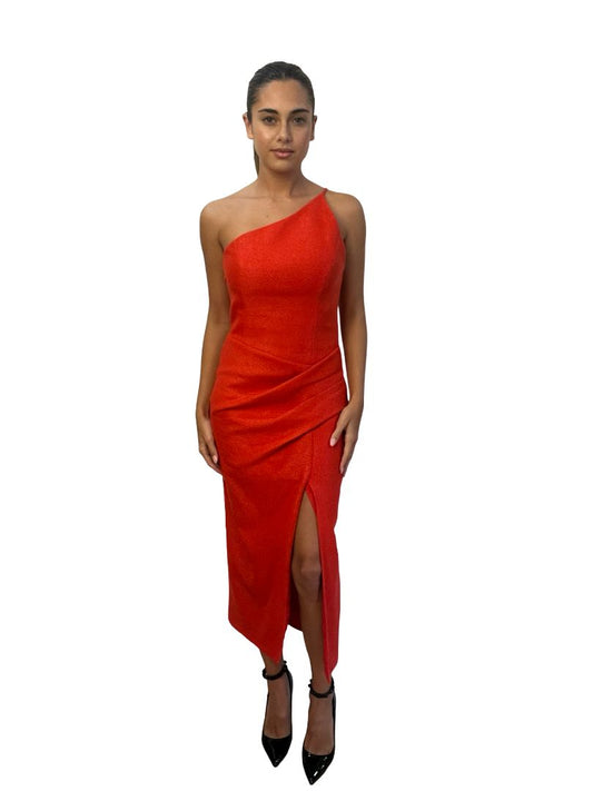 Manning Cartell Red Orange Asymmetric Shoulder Bodycon Dress. Size: 8