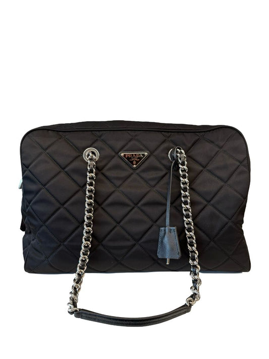 Prada Black Tessuto Quilted Bowling Bag.