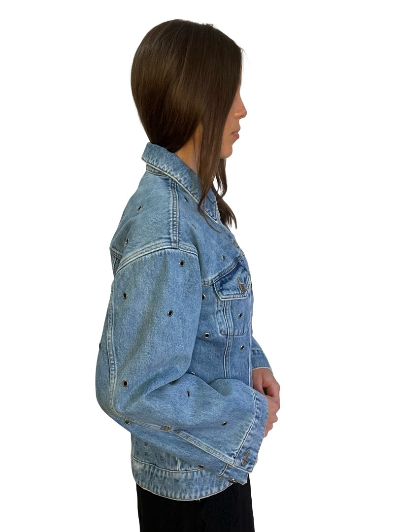 Ksubi Blue Denim Eyelet Jacket. Size: M