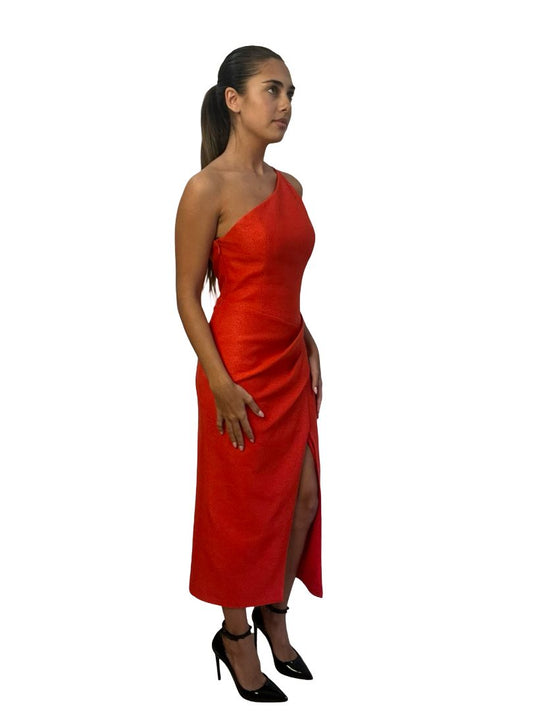Manning Cartell Red Orange Asymmetric Shoulder Bodycon Dress. Size: 8