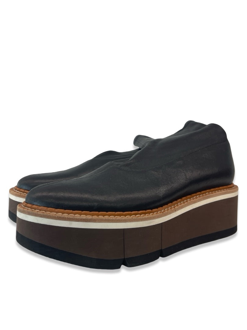 Clergerie Black Flatform Leather Ankle Boots. Size: 7