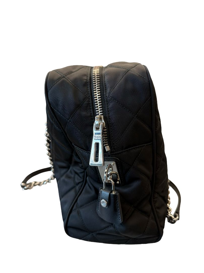 Prada Black Tessuto Quilted Bowling Bag.