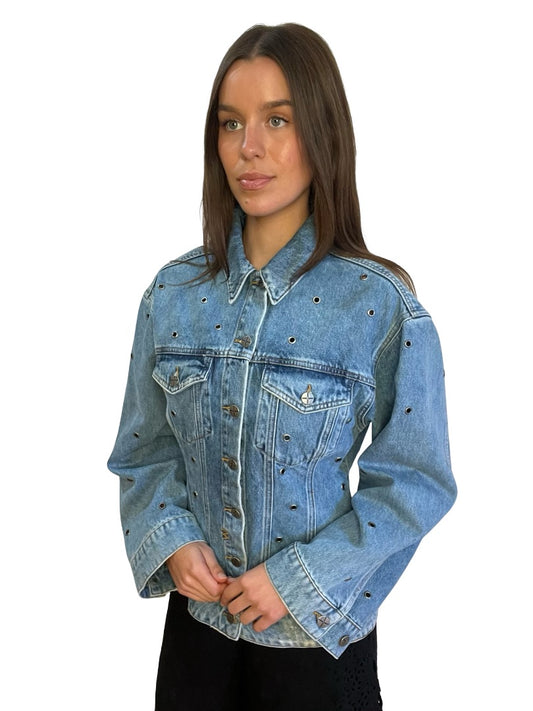 Ksubi Blue Denim Eyelet Jacket. Size: M