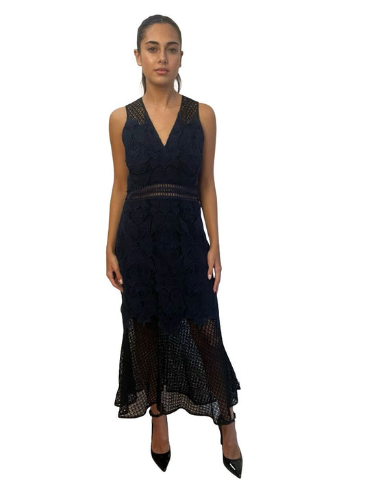 Jonathan SimKhai Navy / Black Lace Maxi Dress. Size: 6