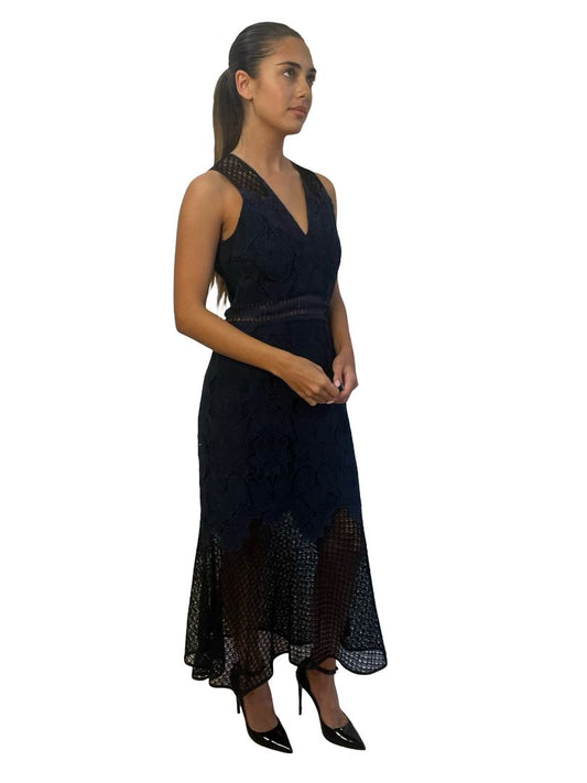 Jonathan SimKhai Navy / Black Lace Maxi Dress. Size: 6